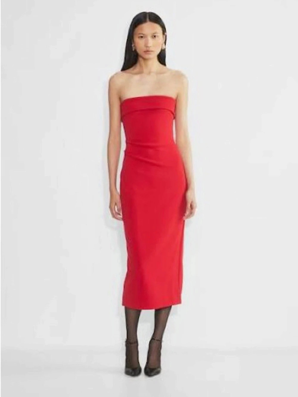 Aritzia Babaton Contour Midi Tube Dress Strapless Red Size Medium
